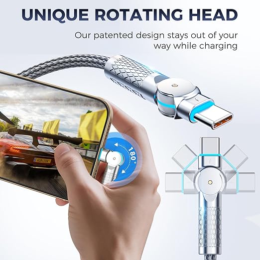 USB C to USB C Cable 6.6ft, 240W 2-Pack Braided 180°Rotating Type C Charging - Image 2