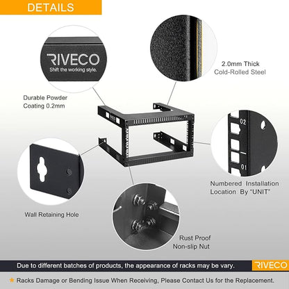 RIVECO 4U 19" Wall Mount Network Rack – 17.7" Deep 2 Post Open Frame Cabinet - Image 3