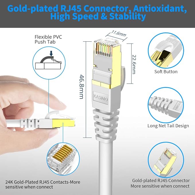 KASIMO CAT 8 Ethernet Cable Shielded SFTP Internet Network Patch Cord, Heavy - Image 7
