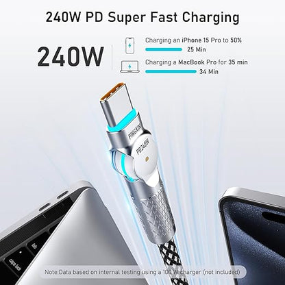USB C to USB C Cable 10FT 240W, 180°Rotating USB C Cable Braided Type C Charger - Image 2