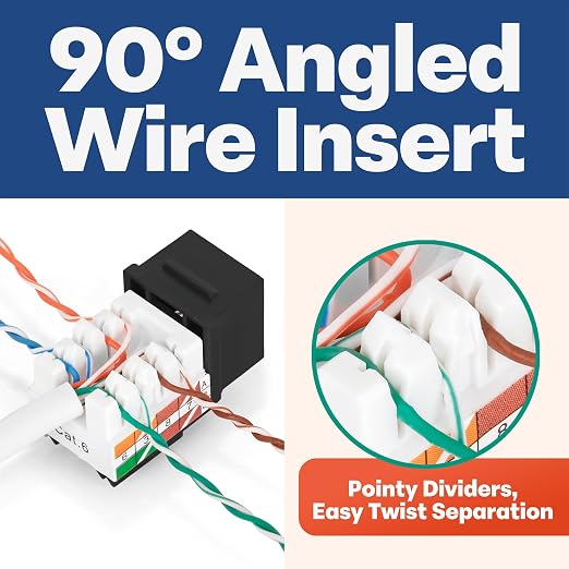 Everest 90° Angled RJ45 Cat6 Keystone Jacks 100-Pack in Black - Image 2