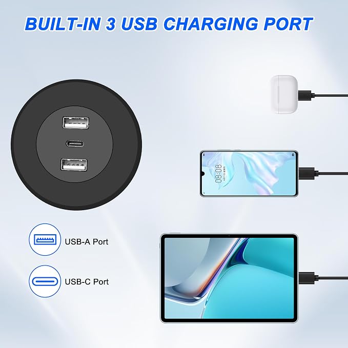 MEIRIYFA 3-in-1 Desktop Power Embedded Charger USB/Type C Desktop Station - Image 7