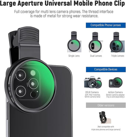 NEEWER 52mm CPL Filter for Phone, Clip On Circular Polarizing Lens Filter - Image 4