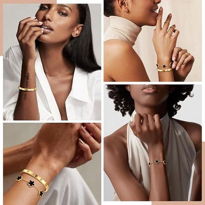 MPRAINBOW Womens Stackable Gold Bracelets Jewelry, 18K Gold Plated Floral - Image 3