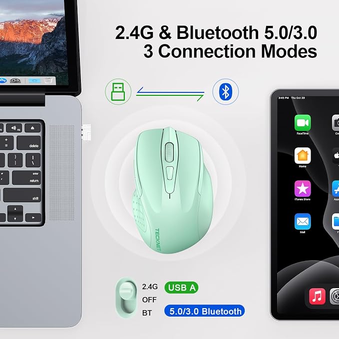 TECKNET Wireless Mouse Rechargeable 4800 DPI Silent USB A & Bluetooth Mouse 6 - Image 2