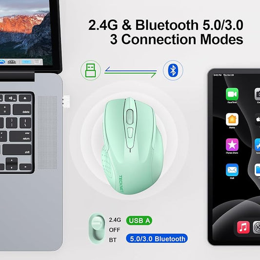TECKNET Wireless Mouse Rechargeable 4800 DPI Silent USB A & Bluetooth Mouse 6 - Image 2