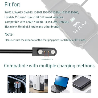 2-Pack 3.3FT Smart Watch Charger Magnetic 2Pin USB Charging Cable - Image 6