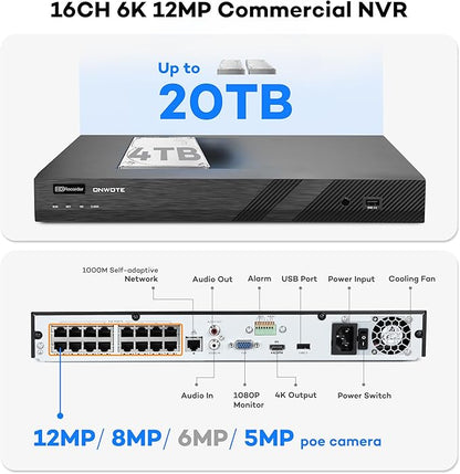 ONWOTE 16 Channel NVR PoE Security Camera System, 12MP 4K 16CH Commercial NVR - Image 3
