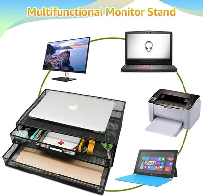 Computer Monitor Stands with Drawers, Metal Mesh Desktop Monitor Riser - Image 6