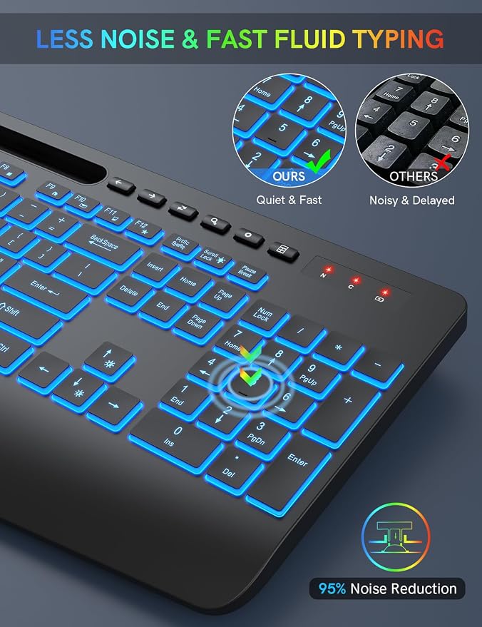 Trueque Wireless Keyboard with 7 Colored Backlits, Wrist Rest, Phone Holder - Image 6