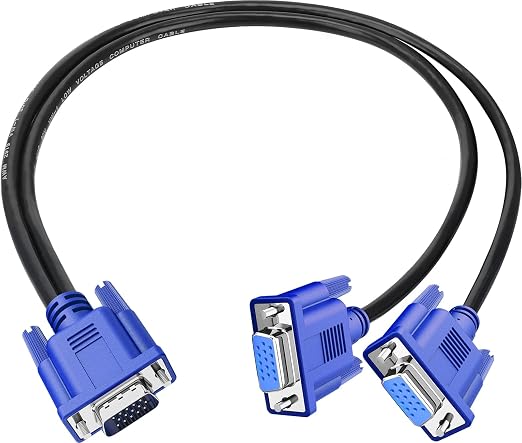 PASOW VGA Splitter Cable 1080P Dual VGA Monitor Y Cable 1 Male to 2 Female by PASOW