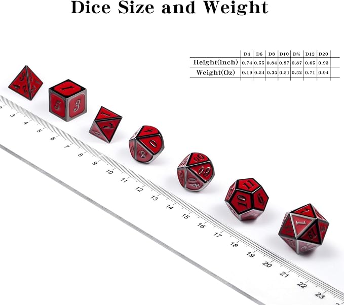 DnDnD Red D&D Game Dice, 7 Die Polyhedral Metal Dice - Image 6