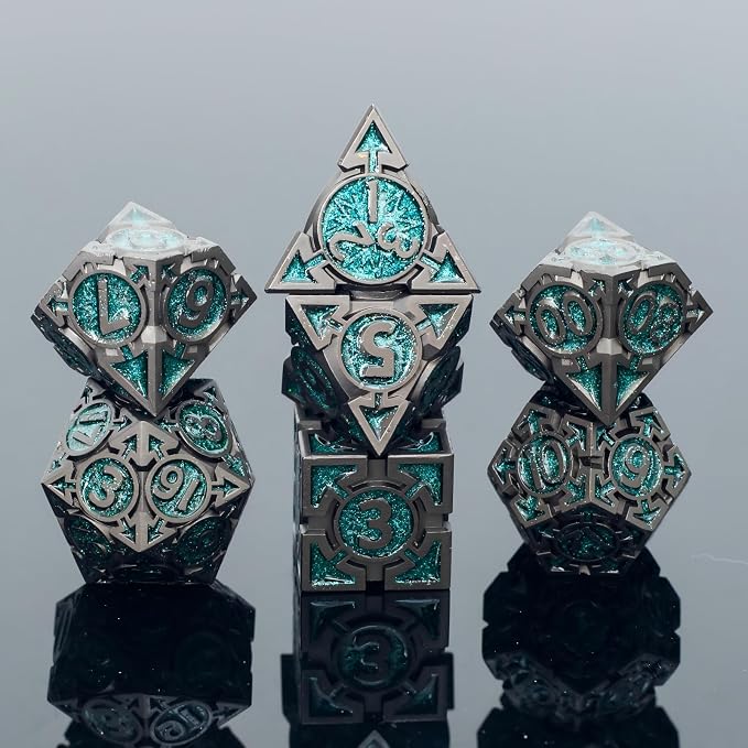 Green Black Nickel Finish Heavy Metal DND Dice Set by Unknown