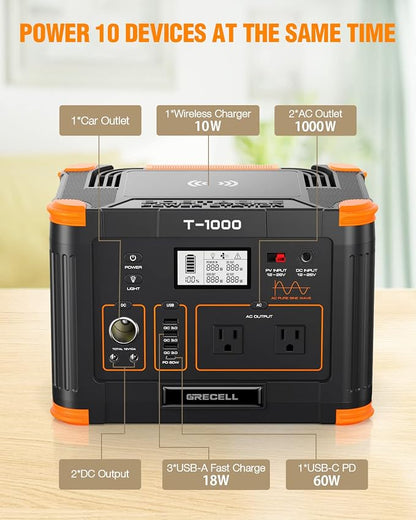 GRECELL 999Wh Solar Generator 1000W, Portable Power Station - Image 3