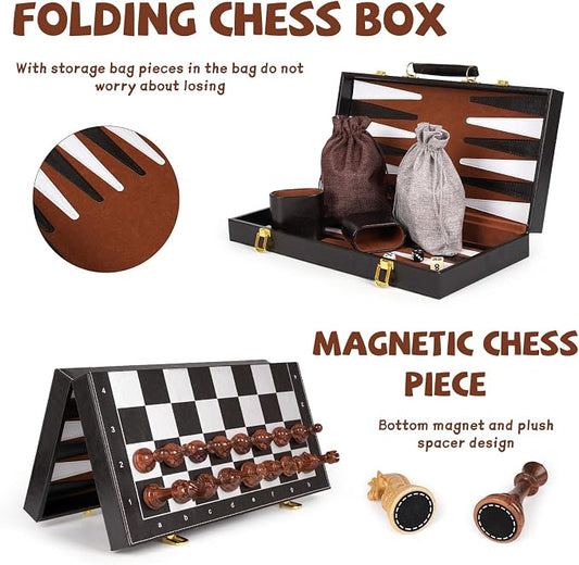 Chess Checkers Backgammon Set 3-in-1 Board Games Sets - Image 2
