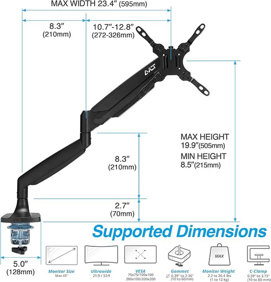 AVLT Single 17"-45" Monitor Arm Desk Mount Premium Mechanical Spring fits One - Image 2