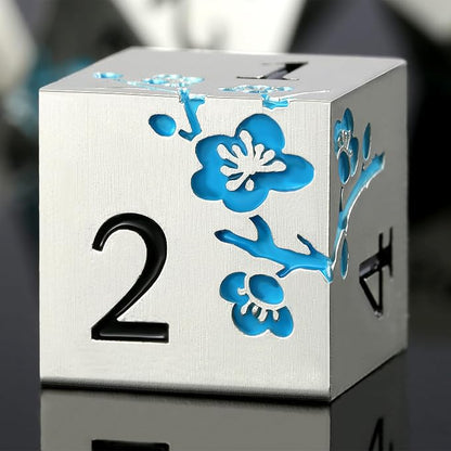 Glow in The Dark Flower Metal Dice, DNDND 7 PCS Blue Metallic D&D Dice Set - Image 4