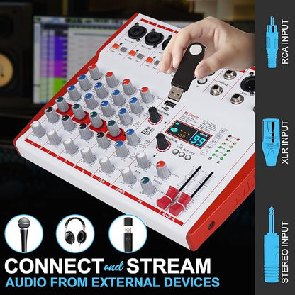 MW-6 6 Channel Professional DJ Audio Mixer, Portable Controller Mixer - Image 6