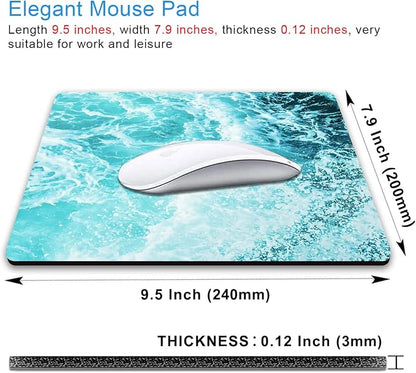 IMAYONDIA Blue Teal Green Sea Waves Mouse Pad, Square Ocean Mouse Pad - Image 2