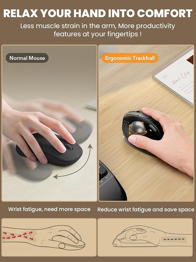 SABLUTE Wireless Trackball Mouse, Ergonomic Bluetooth Rechargeable Computer - Image 3