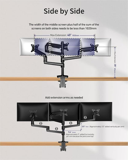 Triple Monitor Mount, Holds Screens up to 40 Inches and 25 lbs, Fully - Image 3