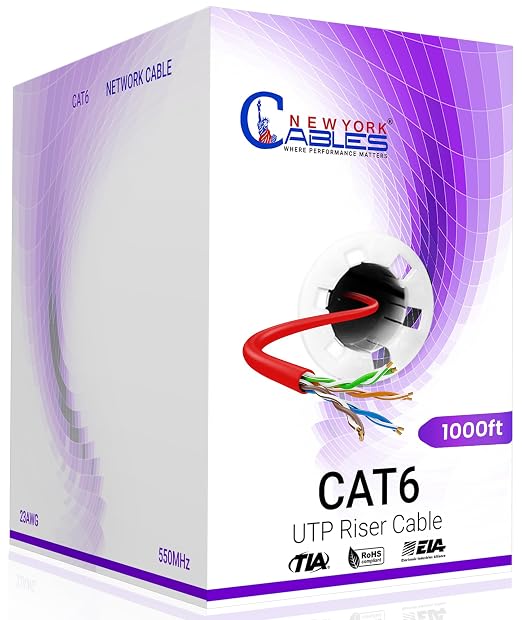 NewYork Cables | Cat6 Ethernet Cable 1000ft | Bulk Riser 23AWG, UTP 4 Pairs by NewYorkCables