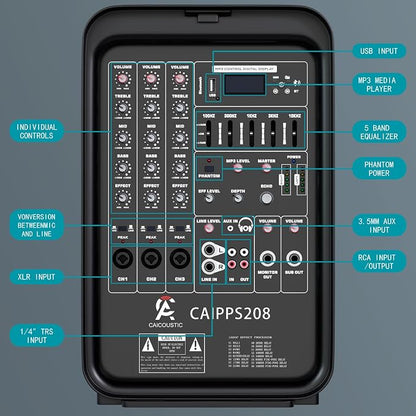 All-in-One 2-Way PA Speaker System DJ Mixer Bundle, 300W 8-Channel Mixer - Image 5