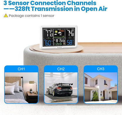 Newentor Weather Station Wireless Indoor Outdoor, 7.5in Display Atomic Clock - Image 2