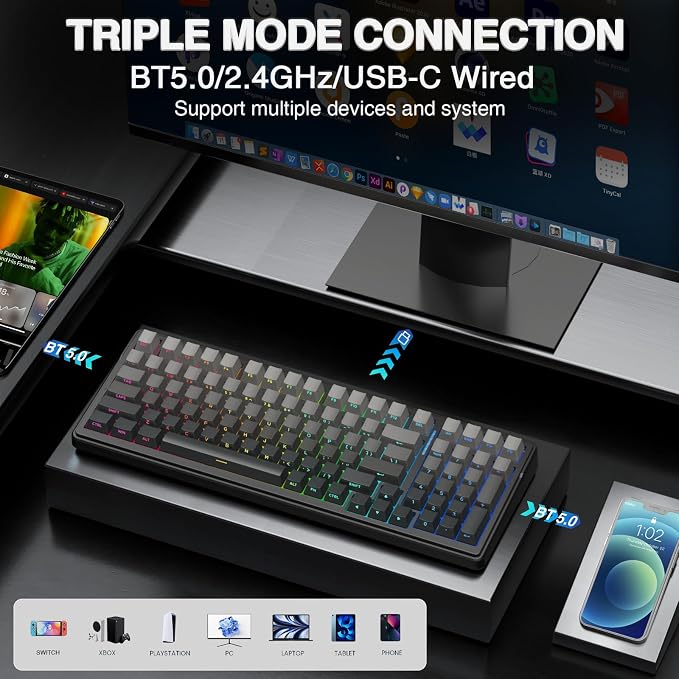 AULA F99 Pro Wireless Mechanical Keyboard, Hot Swappable Custom Keyboard - Image 3