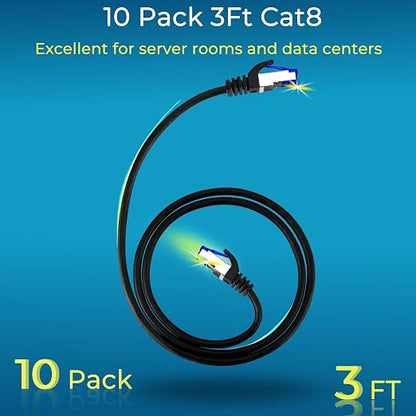 Rapink Patch Cables Cat8 3ft 10 Pack Slim, Cat8 Ethernet Patch Cable 40G Support - Image 2