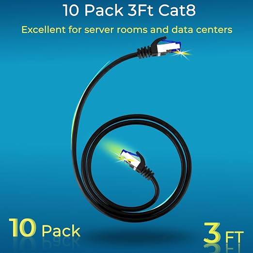 Rapink Patch Cables Cat8 3ft 10 Pack Slim, Cat8 Ethernet Patch Cable 40G Support - Image 2
