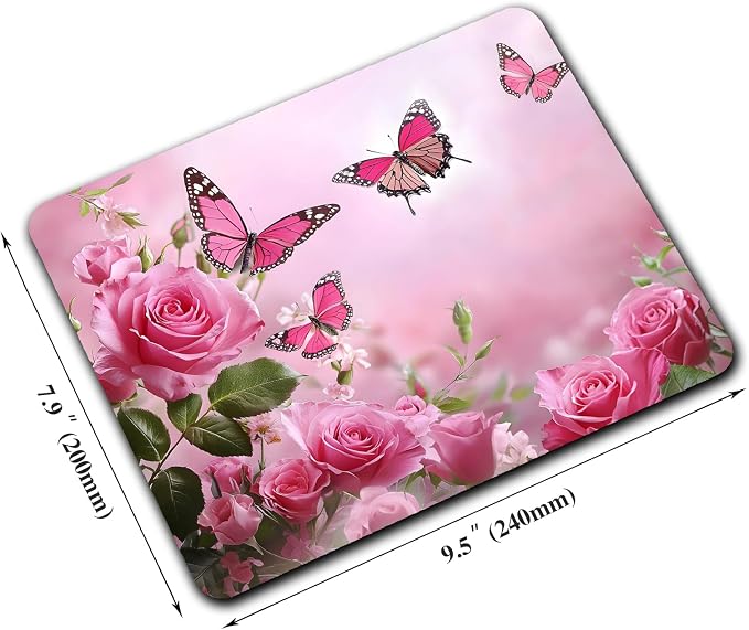Cute Butterfly Pink Rose Flower Custom Mouse Pad - Image 2