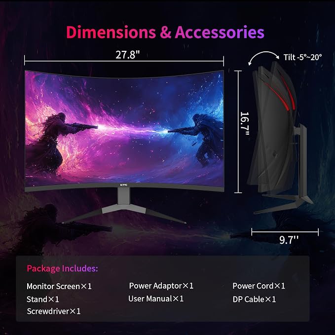 KTC 32Inch 240Hz Curved Gaming Monitor, 1000R VA, 4000:1 Contrast, Support - Image 9