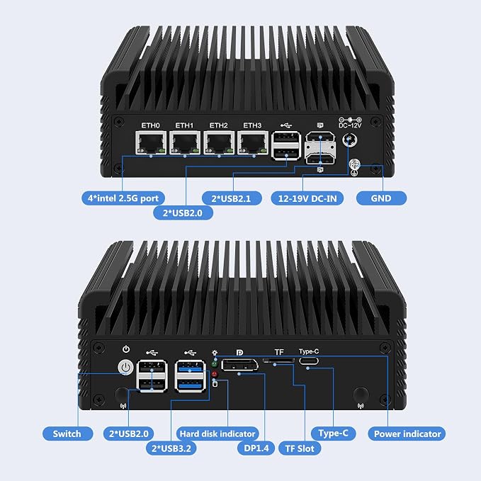 Firewall Micro Appliance Core N150, 4xi226-V 2.5G Fanless Mini PC, 2*NVMe 2*SATA - Image 2