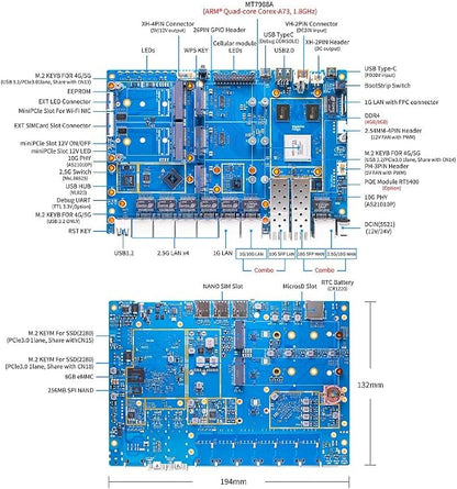 youyeetoo BPI-R4 Pro 8X/4E WiFi 7 Router Board, 8GB DDR4 MT7988A Cortex-A73 - Image 3