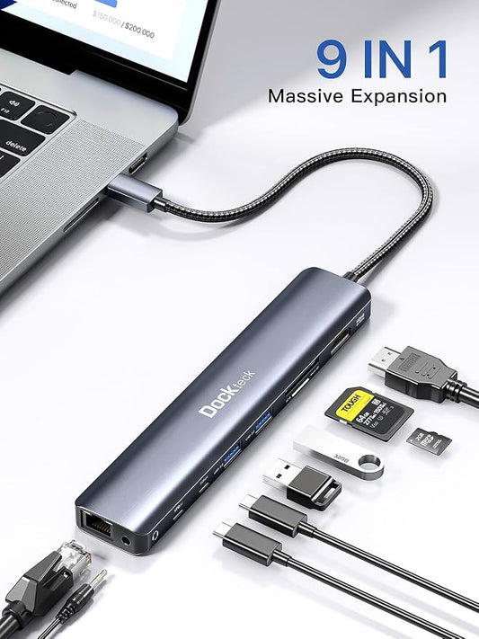 Dockteck 9-in-1 USB-C Hub: HDMI 4K@60Hz, 100W PD, 2x USB-A 5 Gbps, SD/TF Card - Image 2
