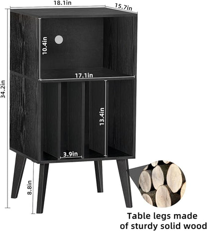 Lerliuo Record Player Stand, Mid-Century Vinyl Storage Cabinet Table - Image 3