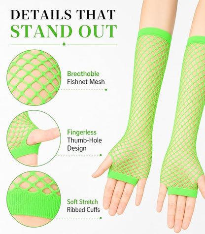 Seeksmile Women's Girls 80's Theme Party Emo Fingerless Arm Fishnet Gloves - Image 5