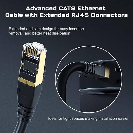 DbillionDa Cat 8 Ethernet Cable 40Gbps 2000MHz, 3FT Supports Cat7 Cat6 Cat5e - Image 4