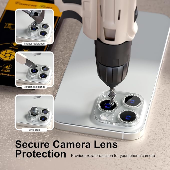 beuxece for 6 Pack iPhone 15 Pro/iPhone 15 Pro Max Camera Lens Protector 9H - Image 3