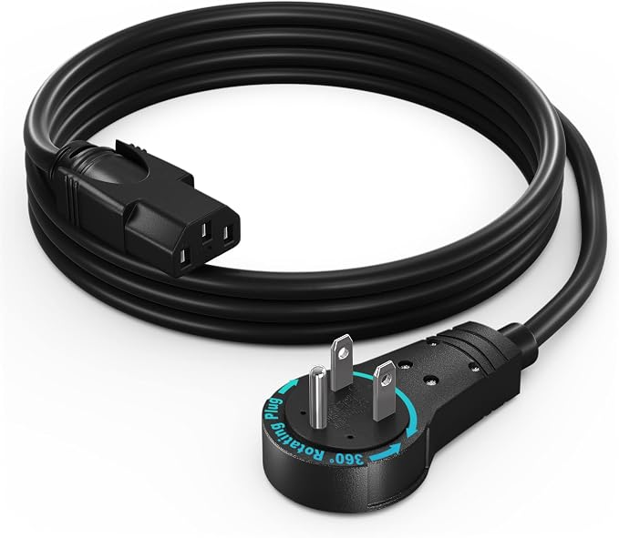 Maximm Monitor Computer Power Cord 4 Ft Flat Plug 360° Rotating PC Cable 3 by MaximmCable