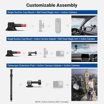 NEEWER Triple Suction Cup Car Mount Kit, Two 24" Aluminum Alloy Extension Poles - Image 3