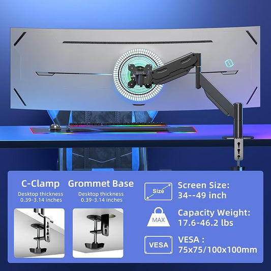 Pholiten Premium Aluminum Heavy Duty Monitor Arm，Ultrawide Monitor Arm - Image 2