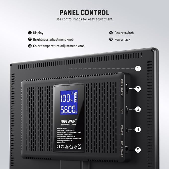 NEEWER 192 LED Video Light Panel, 20W Ultra Thin Bi Color Dimmable DSLR Camera - Image 9