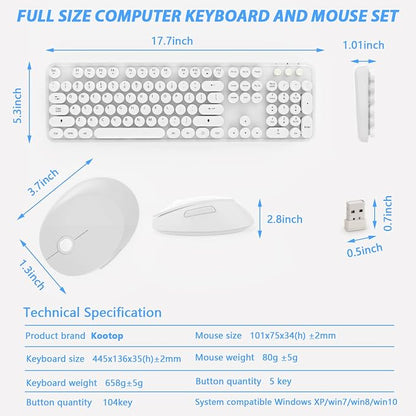Wireless Keyboard Mouse Combo, 104 Keys Cute White Keyboard - Image 9