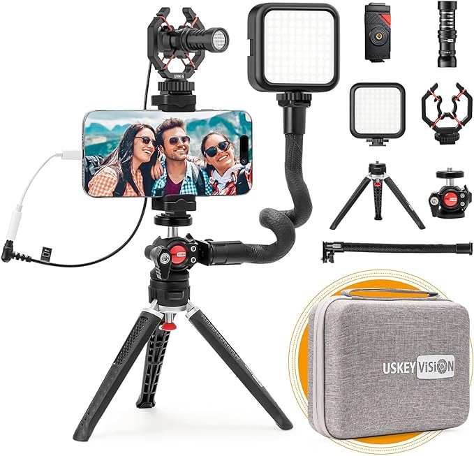 Smartphone Video Vlogging Kit Metal Microphone Light Tiktok YouTube Podcast by USKEYVISION