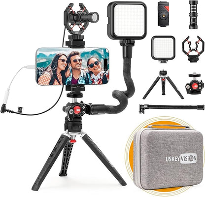Smartphone Video Vlogging Kit Metal Microphone Light Tiktok YouTube Podcast by USKEYVISION
