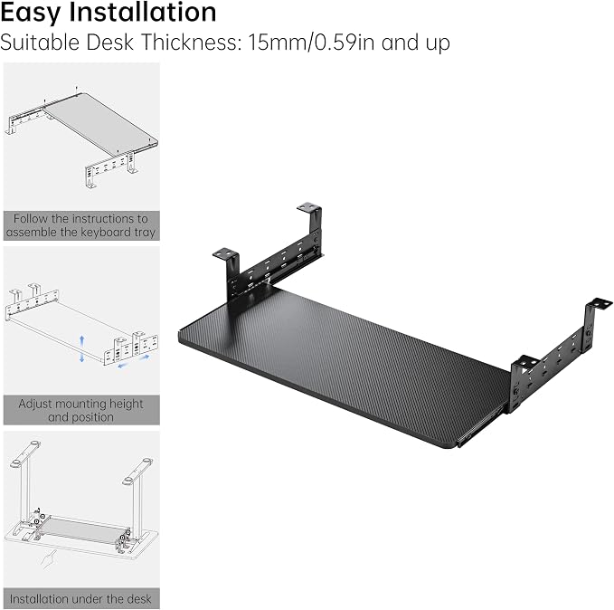 EUREKA ERGONOMIC Adjustable Keyboard Tray Under Desk, 28x11 Inch Large Slide - Image 7