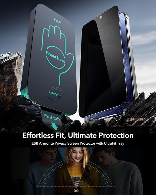 ESR 3 Pack 9H+ Glass for iPhone 15 Pro Privacy Screen Protector, Armorite - Image 2