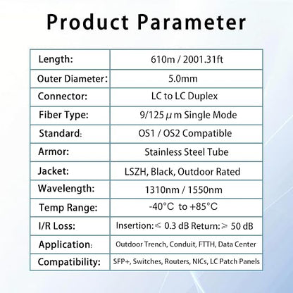 610M/2001FT LC to LC Armored Outdoor Fiber Optic Cable, Single Mode Duplex - Image 6